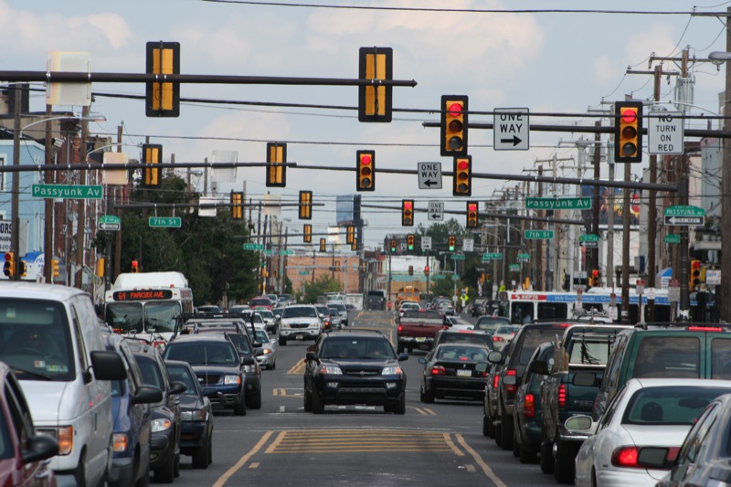 Cross traffic Philadelphia, close up