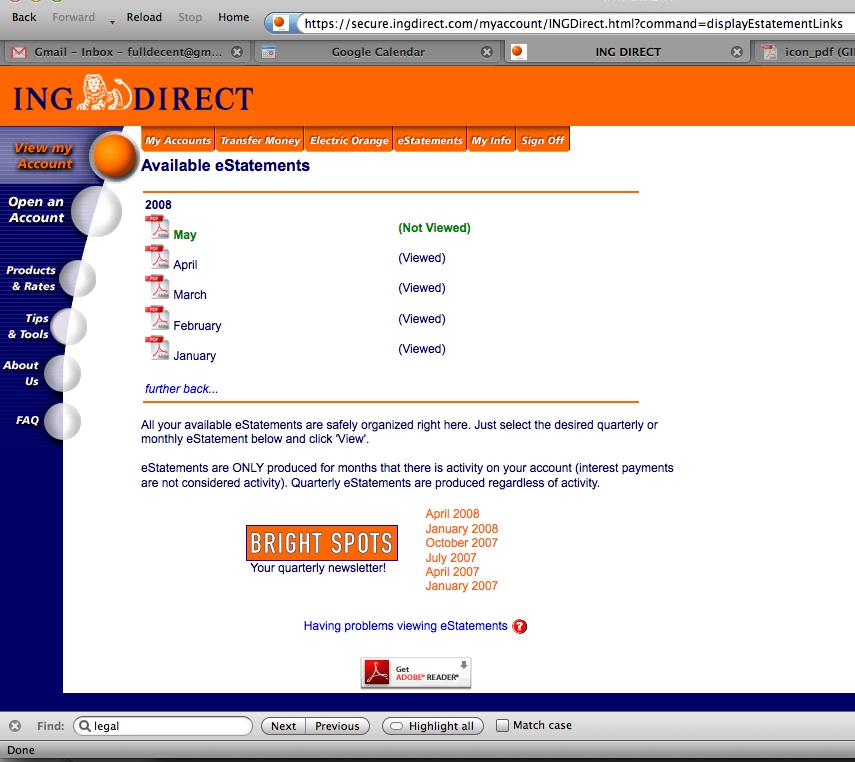 ING Direct eStatement, fixed