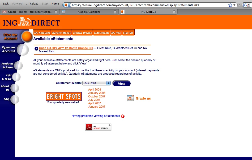 ING Direct e-bill screenshot