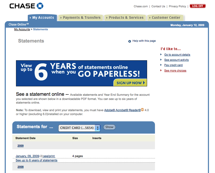 Chase e-bill screenshot