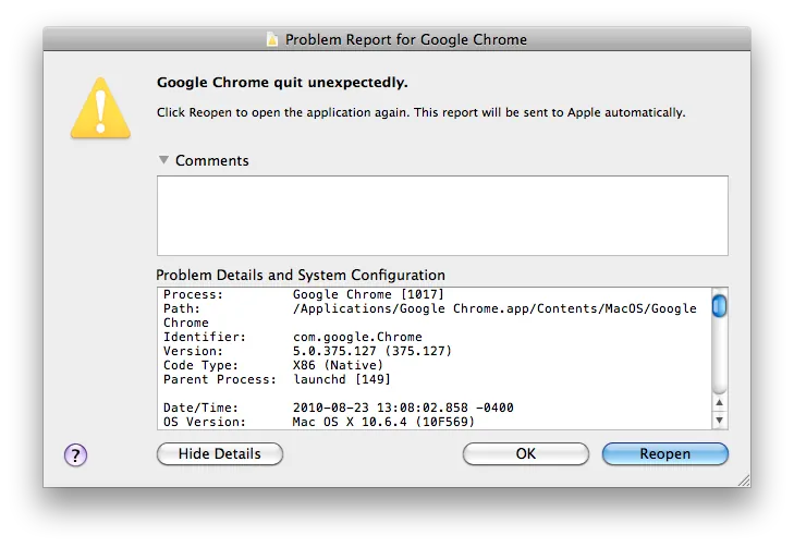 Crash screen