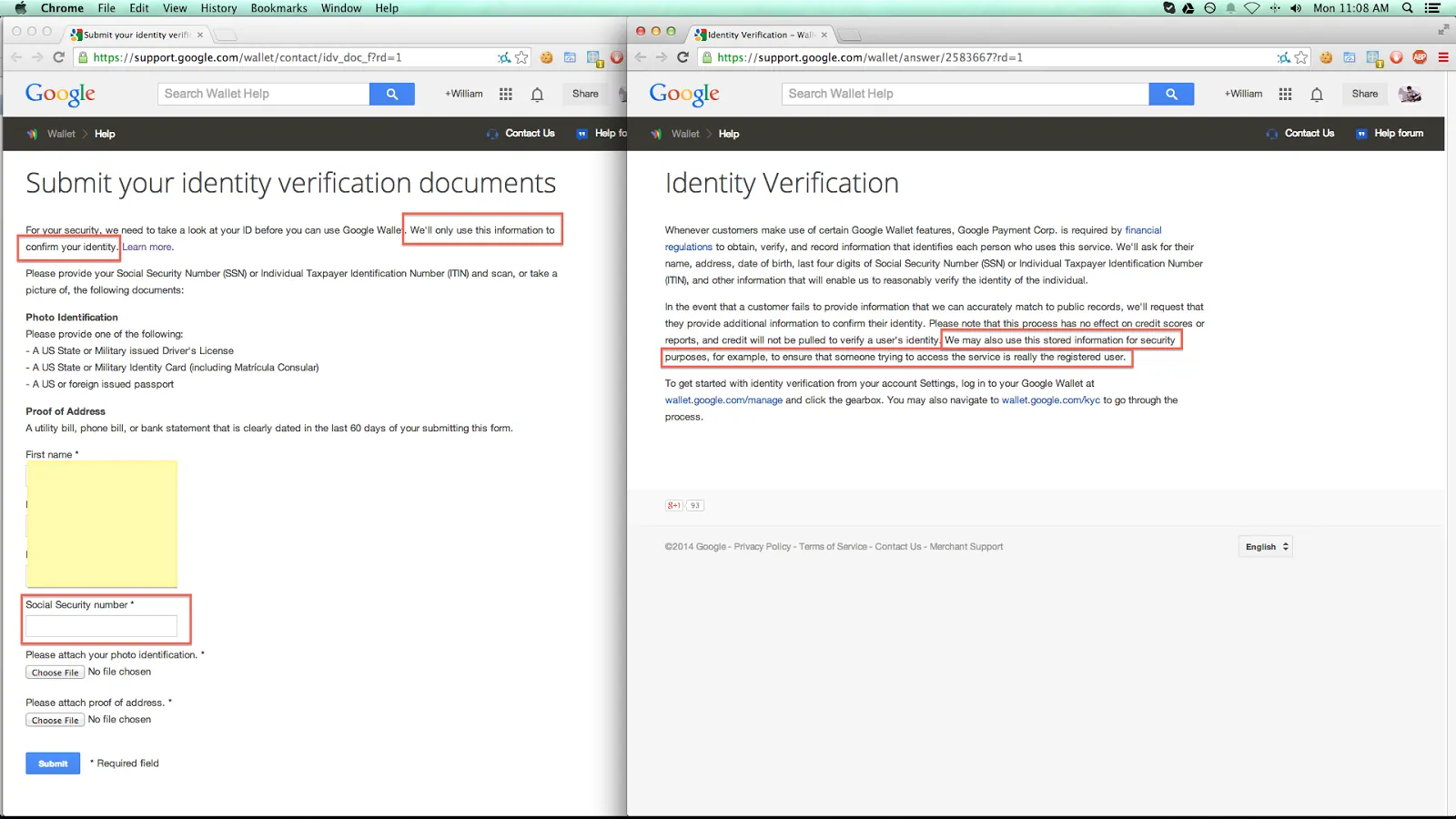 Google misappropriating use of social security numbers