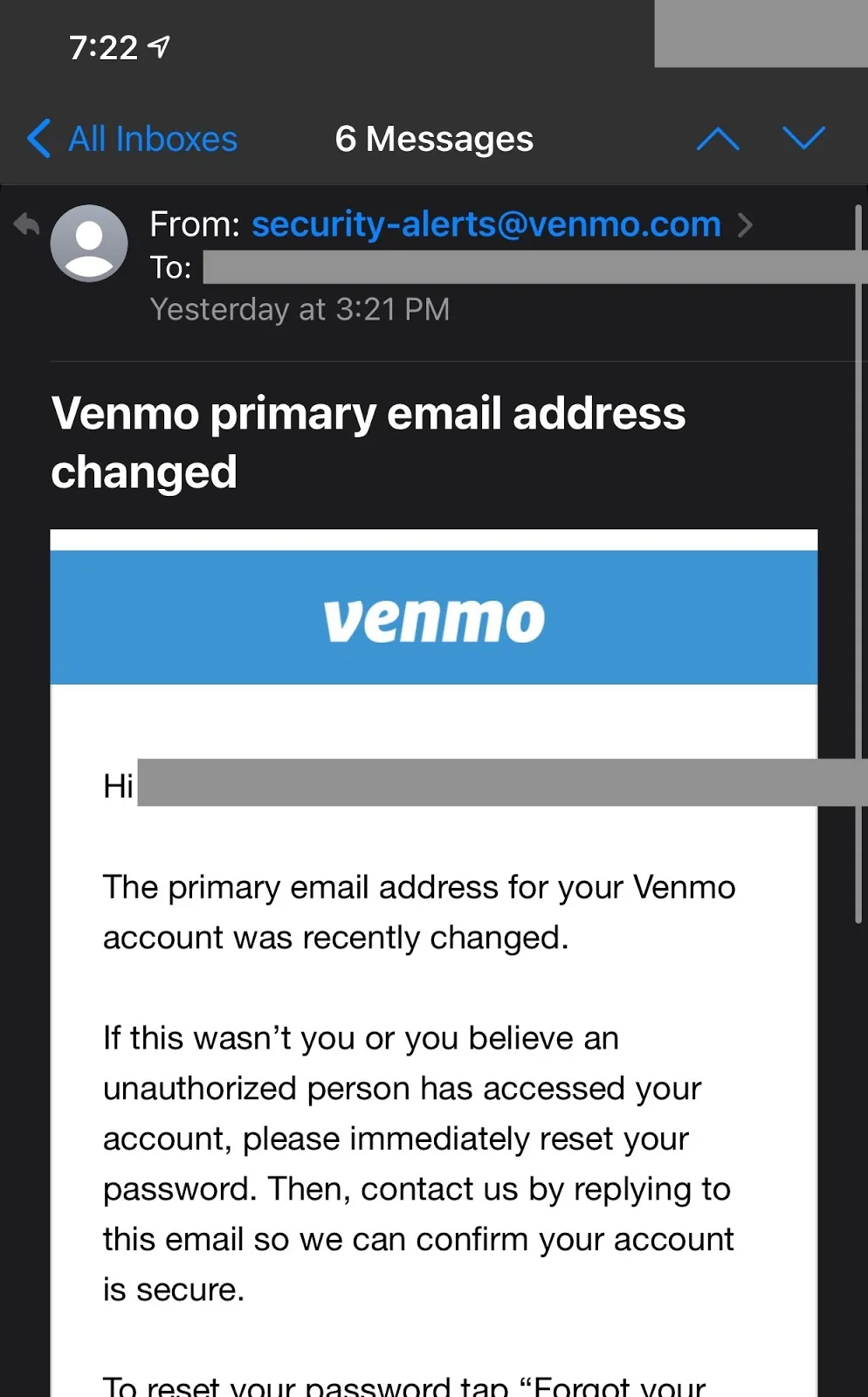 Primary email addressed changed
