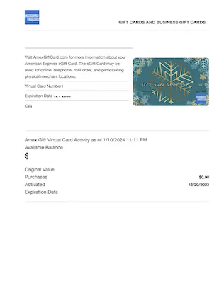 American Express gift card balance check