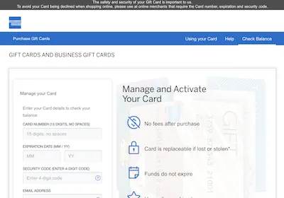 American Express gift card balance check