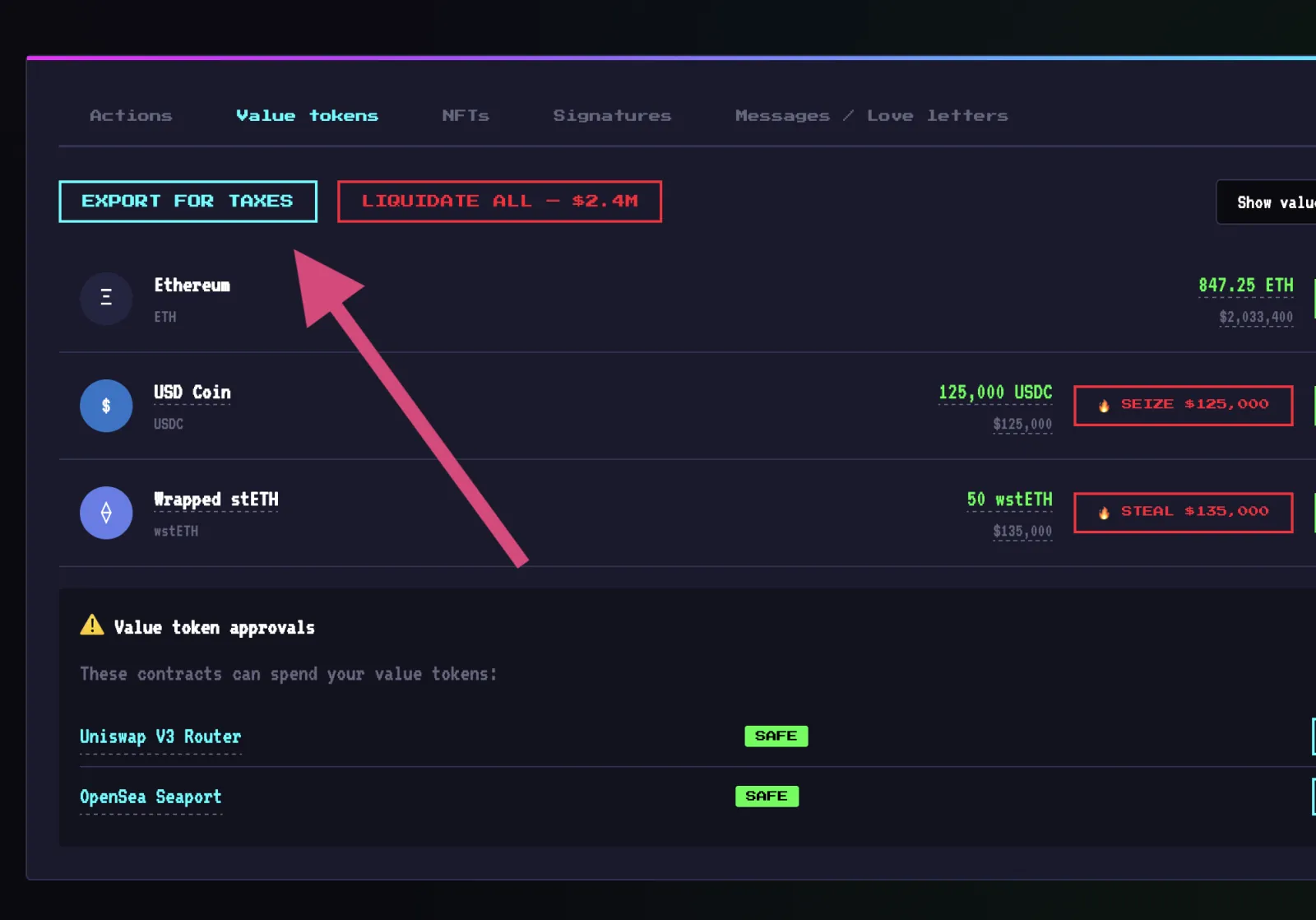Hash4eva account token tax and liquidation view