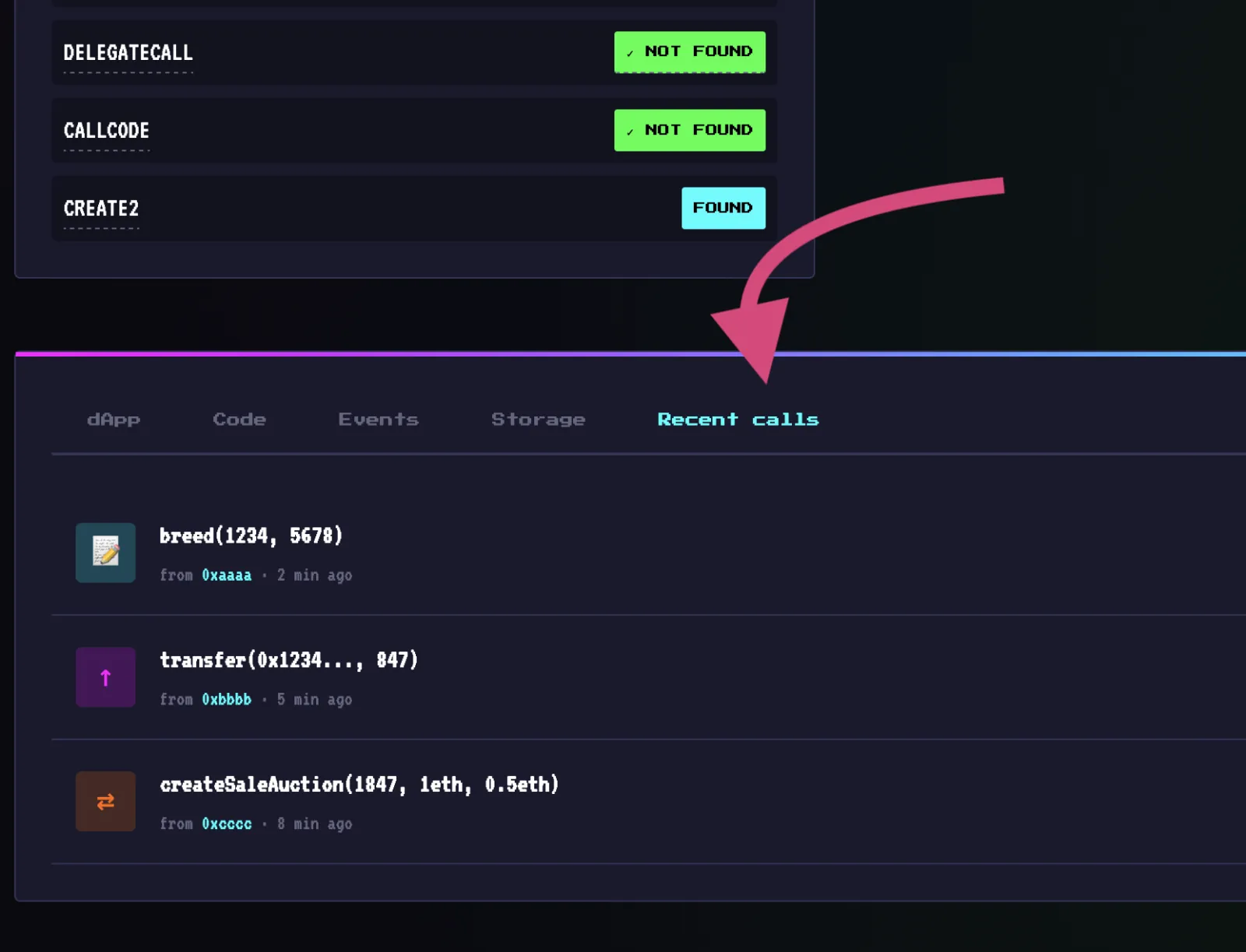 Hash4eva contract actions and calls